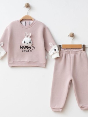 Βρεφικό Σετ Φόρμα με Φλίς  Για Κορίτσι 6-24 Μηνών Ρόζ