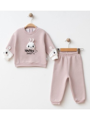 Βρεφικό Σετ Φόρμα με Φλίς  Για Κορίτσι 6-24 Μηνών Ρόζ