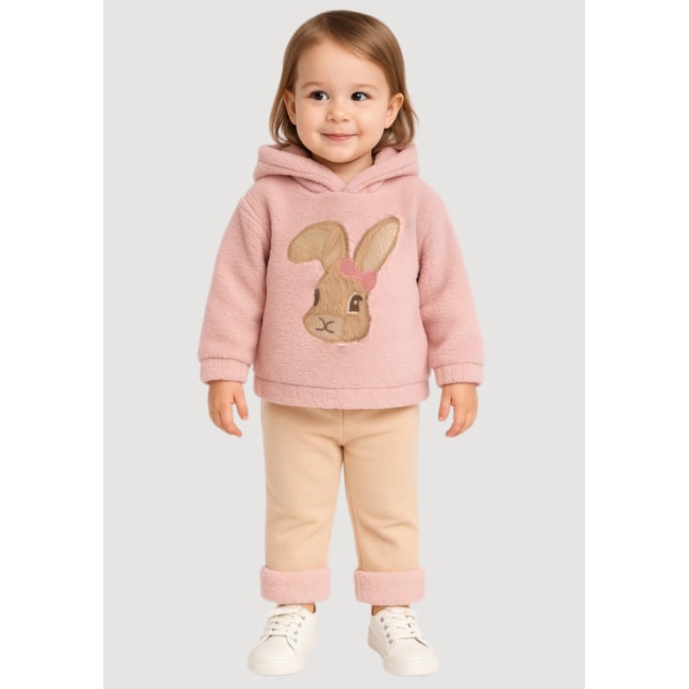 Βρεφικό Σετ Φόρμα με Φλις Για Κορίτσι 9-24 Μηνών Ρόζ