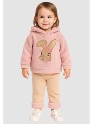 Βρεφικό Σετ Φόρμα με Φλις Για Κορίτσι 9-24 Μηνών Ρόζ