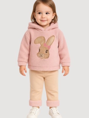 Βρεφικό Σετ Φόρμα με Φλις Για Κορίτσι 9-24 Μηνών Ρόζ