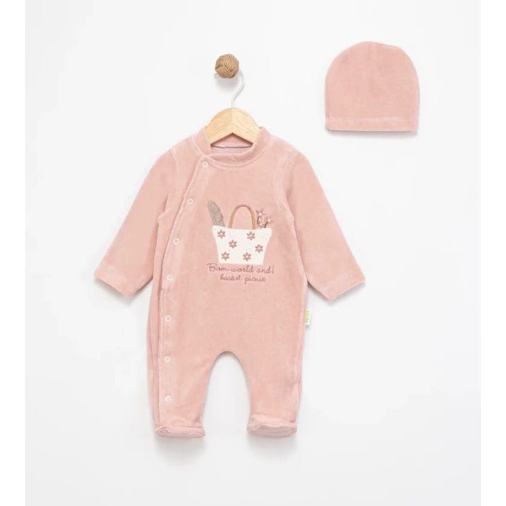 Βρεφικό  Βελουτέ Φορμάκι Για Κορίτσι 3-12 Μηνών Σομόν