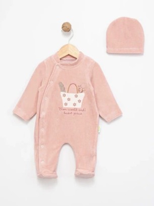 Βρεφικό  Βελουτέ Φορμάκι Για Κορίτσι 3-12 Μηνών Σομόν