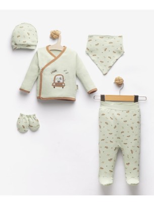 Σετ Νεογέννητο 5Τμχ Για Αγόρι Εκρού 0-3 Μηνών Φυστικί