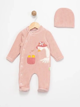 Βρεφικό Βελουτέ Φορμάκι Για Κορίτσι 3-12 Μηνών Σομόν