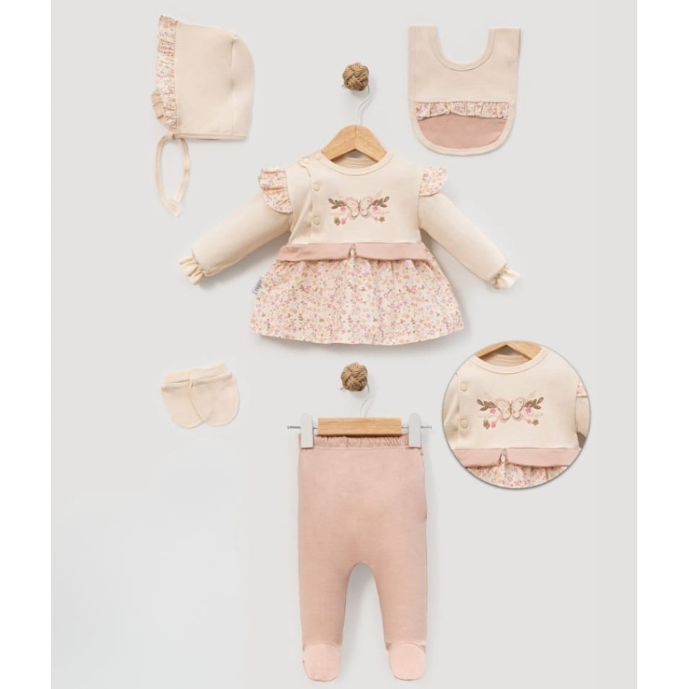 Σετ Νεογέννητο 5Τμχ Για Κορίτσι  0-3 Μηνών Ροζ