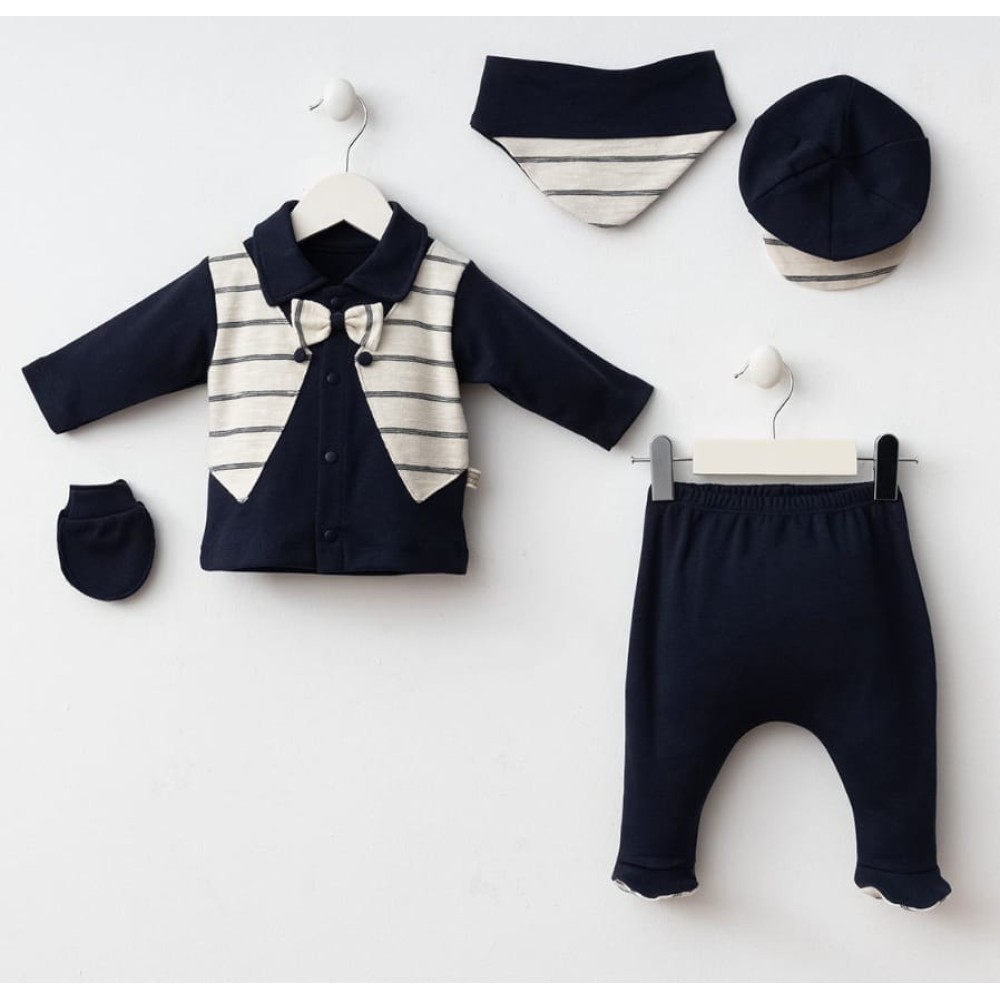 Σετ Νεογέννητο 5Τμχ Για Αγόρι  0-3 Μηνών Σκούρο Μπλε