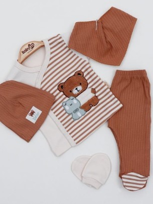 Σετ Νεογέννητο 5Τμχ Για Αγόρι  0-3 Μηνών Καφέ