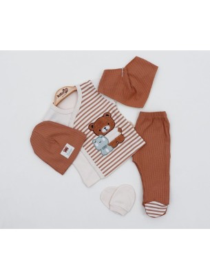 Σετ Νεογέννητο 5Τμχ Για Αγόρι  0-3 Μηνών Καφέ