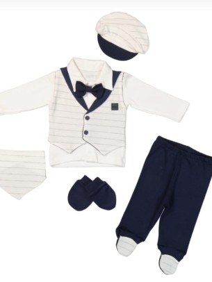 Σετ Νεογέννητο 5Τμχ Για Αγόρι  0-3 Μηνών Λευκό-Σκούρο Μπλε