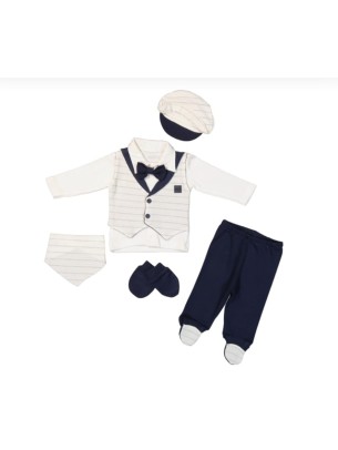 Σετ Νεογέννητο 5Τμχ Για Αγόρι  0-3 Μηνών Λευκό-Σκούρο Μπλε