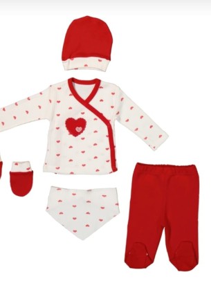 Σετ Νεογέννητο 5Τμχ Για Κορίτσι 0-3 Μηνών Κόκκινο