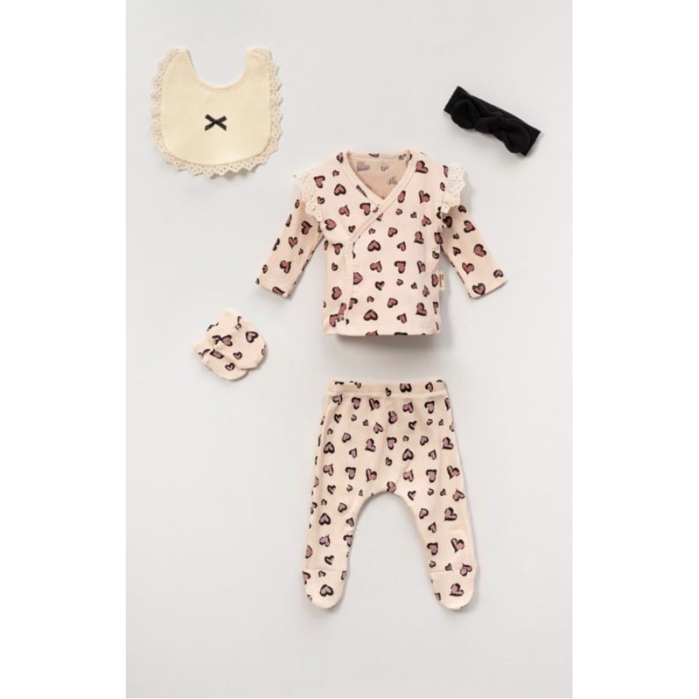Σετ Νεογέννητο 5Τμχ Για Κορίτσι 0-3 Μηνών Πούδρα