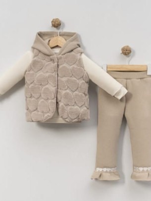 Βρεφικό Σετ με Φλις 3Τμχ Για Κορίτσι 9-18 Μηνών Μπεζ