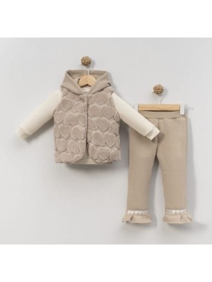 Βρεφικό Σετ με Φλις 3Τμχ Για Κορίτσι 9-18 Μηνών Μπεζ