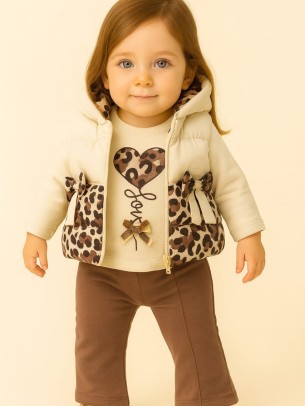 Βρεφικό Σετ 3Τμχ Για Κορίτσι 6-18 Μηνών Καφέ