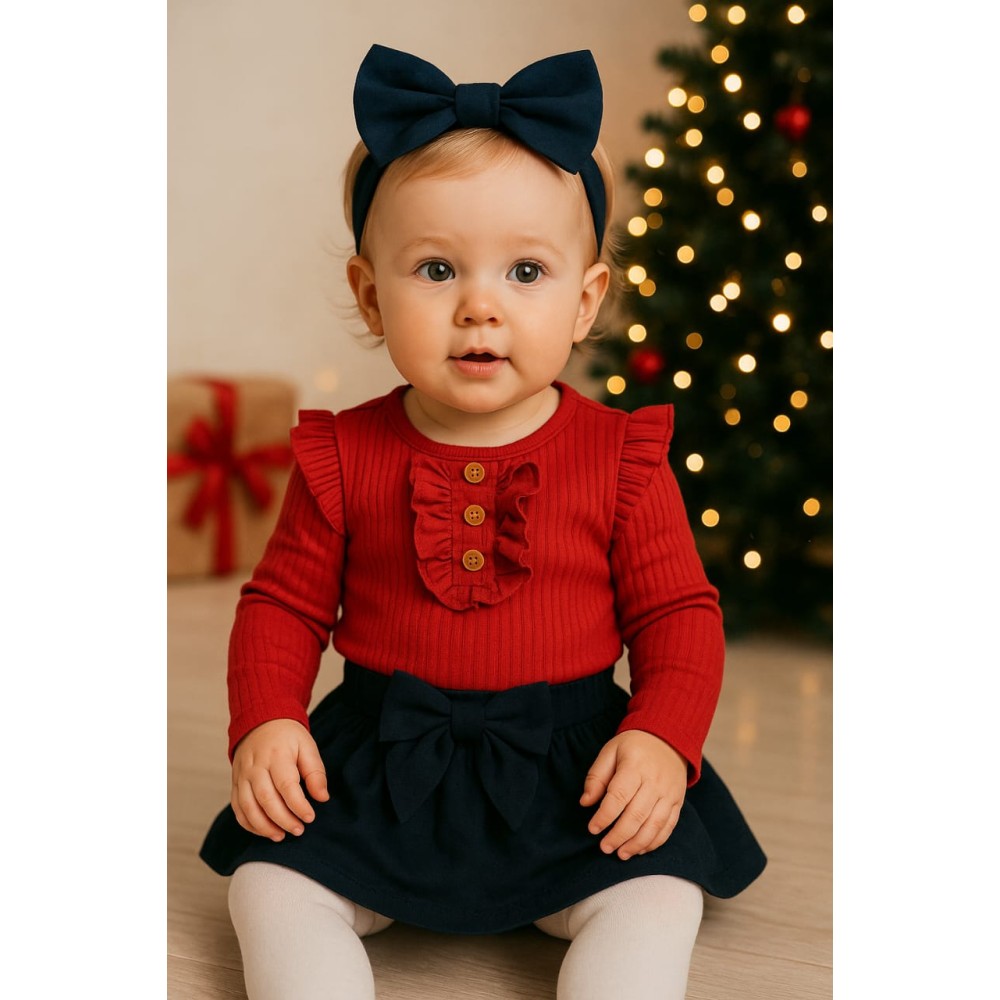 Βρεφικό Σετ 3Τμχ Για Κορίτσι 6-24 Μηνών Κόκκινο-Σκούρο Μπλε