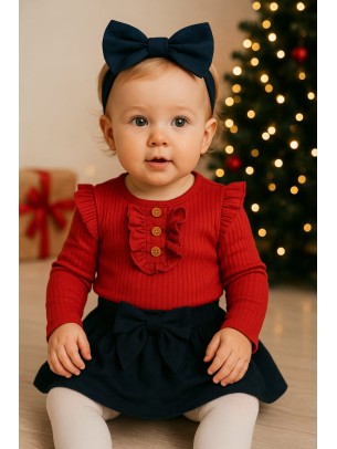 Βρεφικό Σετ 3Τμχ Για Κορίτσι 6-24 Μηνών Κόκκινο-Σκούρο Μπλε