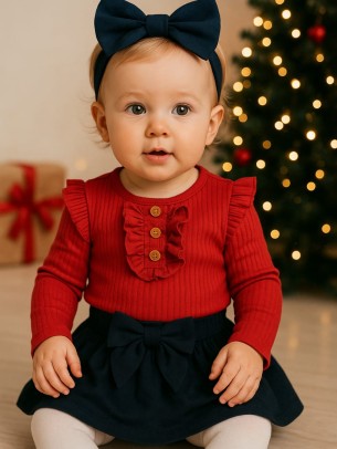 Βρεφικό Σετ 3Τμχ Για Κορίτσι 6-24 Μηνών Κόκκινο-Σκούρο Μπλε