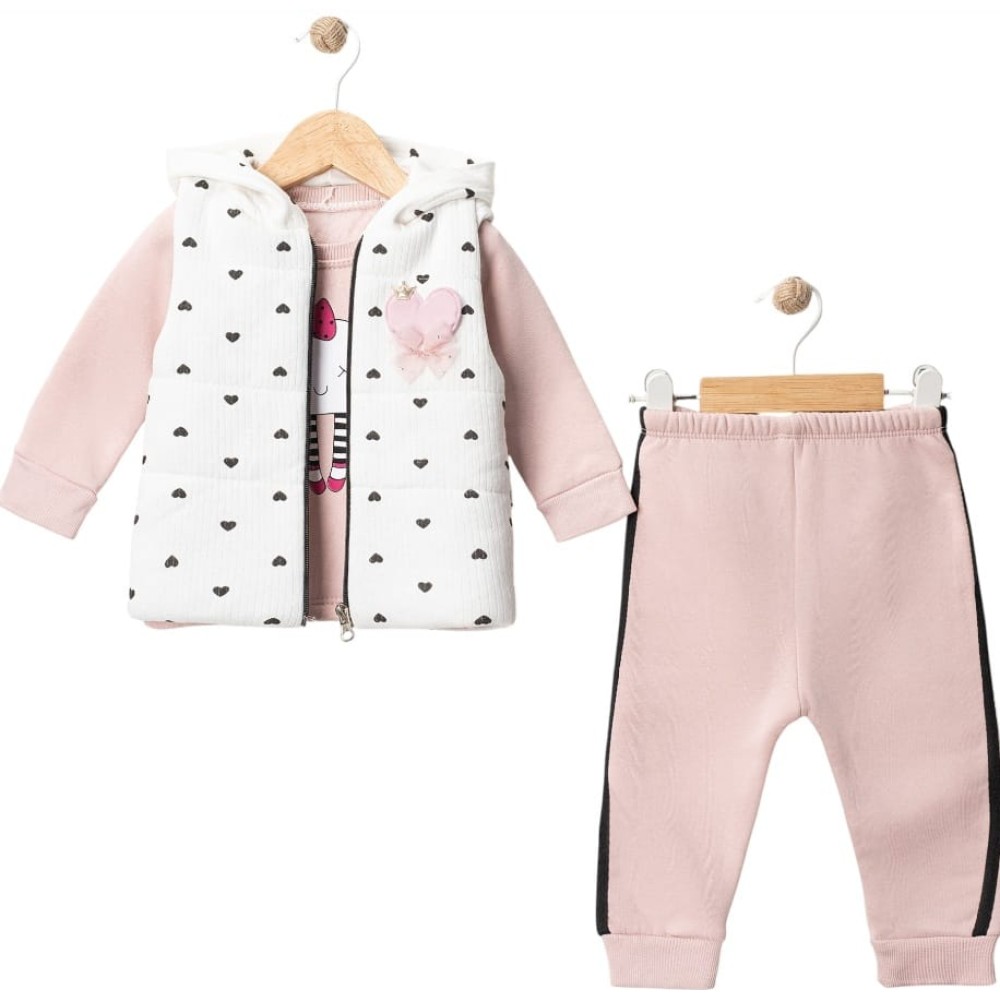 Βρεφικό Σετ Φόρμα με Φλις 3Τμχ Για Κορίτσι 9-24 Μηνών Ρόζ