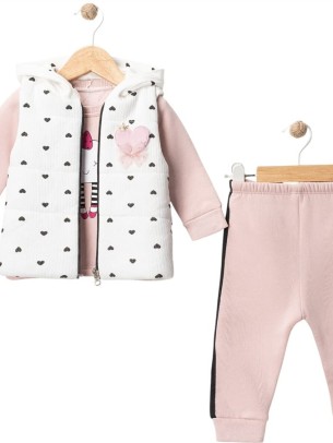Βρεφικό Σετ Φόρμα με Φλις 3Τμχ Για Κορίτσι 9-24 Μηνών Ρόζ