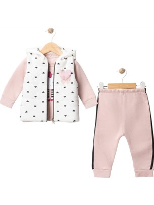 Βρεφικό Σετ Φόρμα με Φλις 3Τμχ Για Κορίτσι 9-24 Μηνών Ρόζ