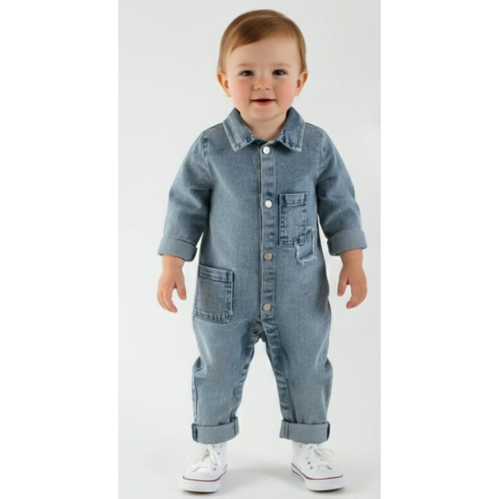Βρεφική Ολόσωμη Τζιν Φόρμα 3-12 Μηνών Μπλε 