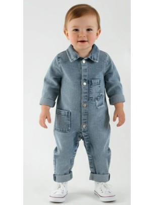 Βρεφική Ολόσωμη Τζιν Φόρμα 3-12 Μηνών Μπλε 