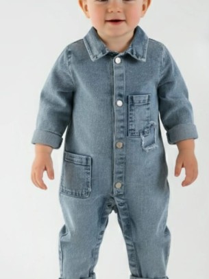 Βρεφική Ολόσωμη Τζιν Φόρμα 3-12 Μηνών Μπλε 