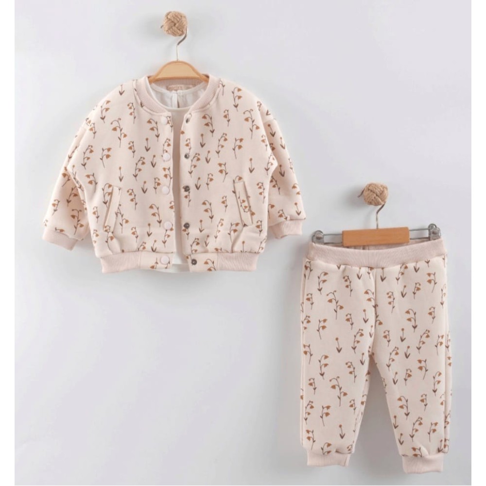 Βρεφικό Σετ Φόρμα με Φλις 3Τμχ Για Κορίτσι 9-24 Μηνών Εκρού