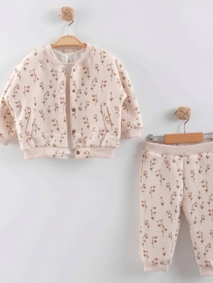 Βρεφικό Σετ Φόρμα με Φλις 3Τμχ Για Κορίτσι 9-24 Μηνών Εκρού