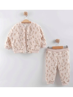 Βρεφικό Σετ Φόρμα με Φλις 3Τμχ Για Κορίτσι 9-24 Μηνών Εκρού