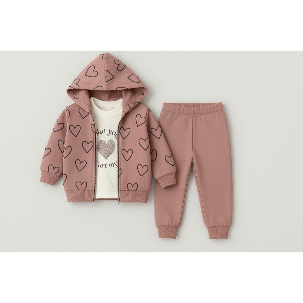 Βρεφικό Σετ 3Τμχ Για Κορίτσι 9-24 Μηνών Ρόζ