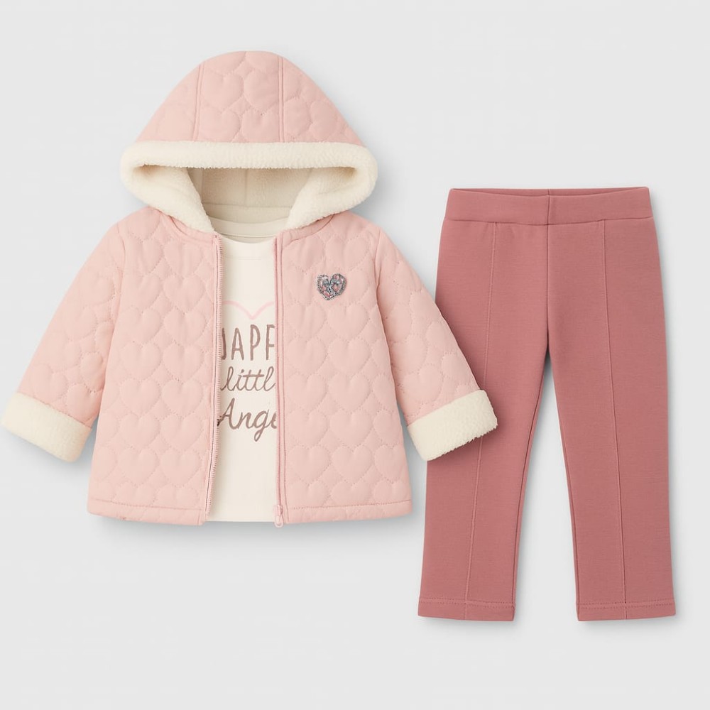 Βρεφικό Σετ με Φλις 3Τμχ Για Κορίτσι 6-24 Μηνών Ροζ