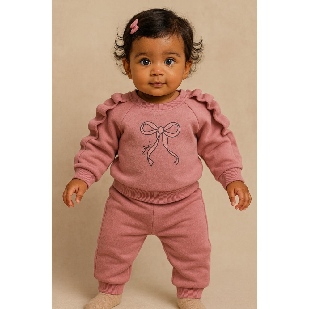 Βρεφικό Σετ Φόρμα με Φλις Για Κορίτσι 6-24 Μηνών Ροζ