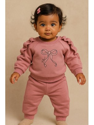 Βρεφικό Σετ Φόρμα με Φλις Για Κορίτσι 6-24 Μηνών Ροζ