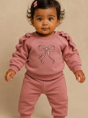 Βρεφικό Σετ Φόρμα με Φλις Για Κορίτσι 6-24 Μηνών Ροζ
