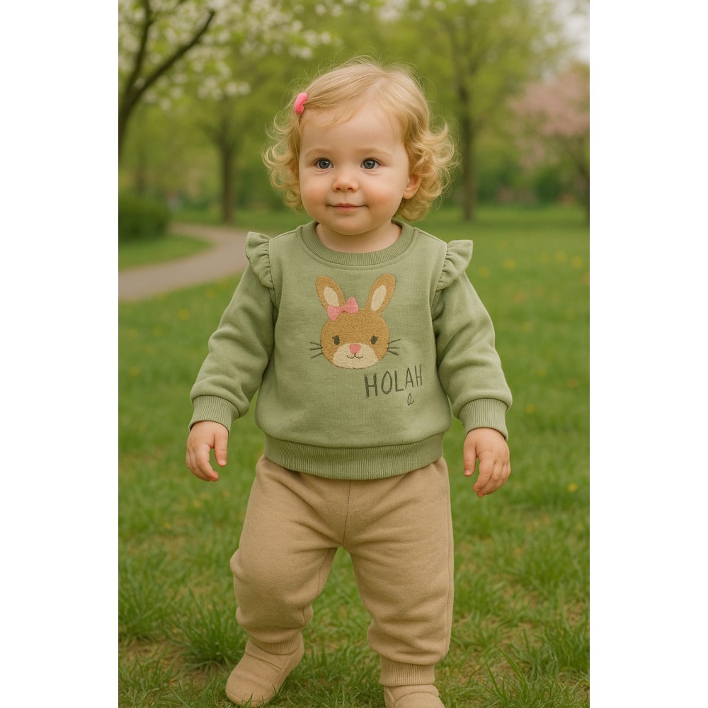 Βρεφικό Σετ Φόρμα με Φλις Για Κορίτσι 9-24 Μηνών Φυστικί