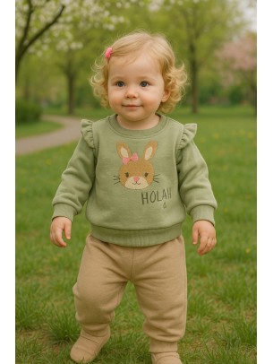 Βρεφικό Σετ Φόρμα με Φλις Για Κορίτσι 9-24 Μηνών Φυστικί