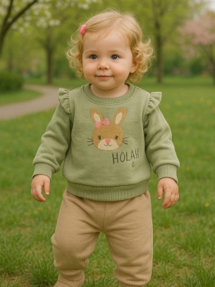 Βρεφικό Σετ Φόρμα με Φλις Για Κορίτσι 9-24 Μηνών Φυστικί