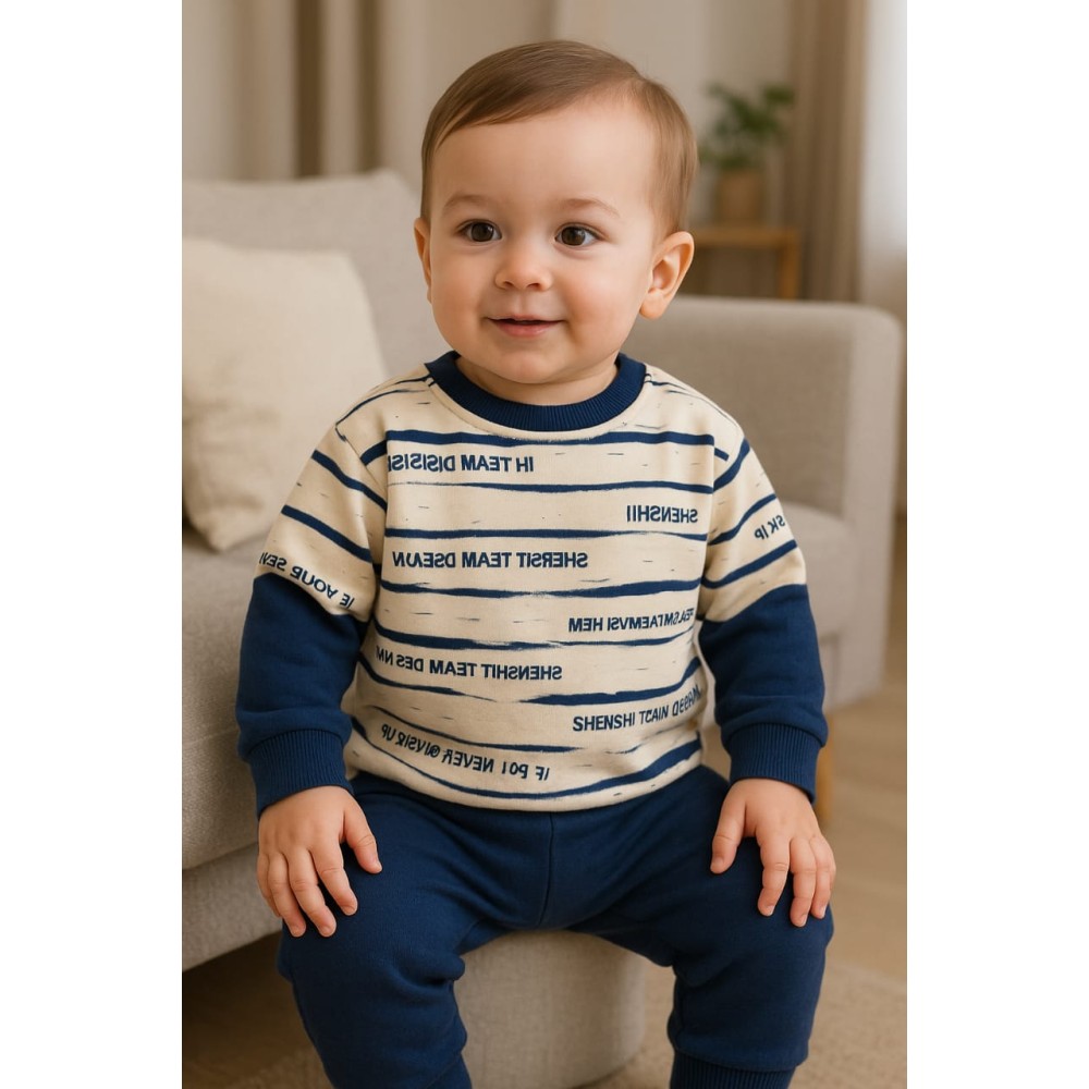 Βρεφικό Σετ Φόρμα με Φλις Για Αγόρι 9-24 Μηνών Σκούρο Μπλέ