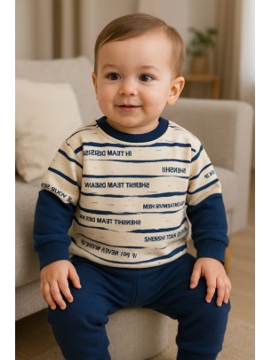 Βρεφικό Σετ Φόρμα με Φλις Για Αγόρι 9-24 Μηνών Σκούρο Μπλέ