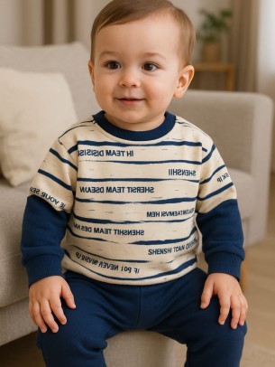 Βρεφικό Σετ Φόρμα με Φλις Για Αγόρι 9-24 Μηνών Σκούρο Μπλέ