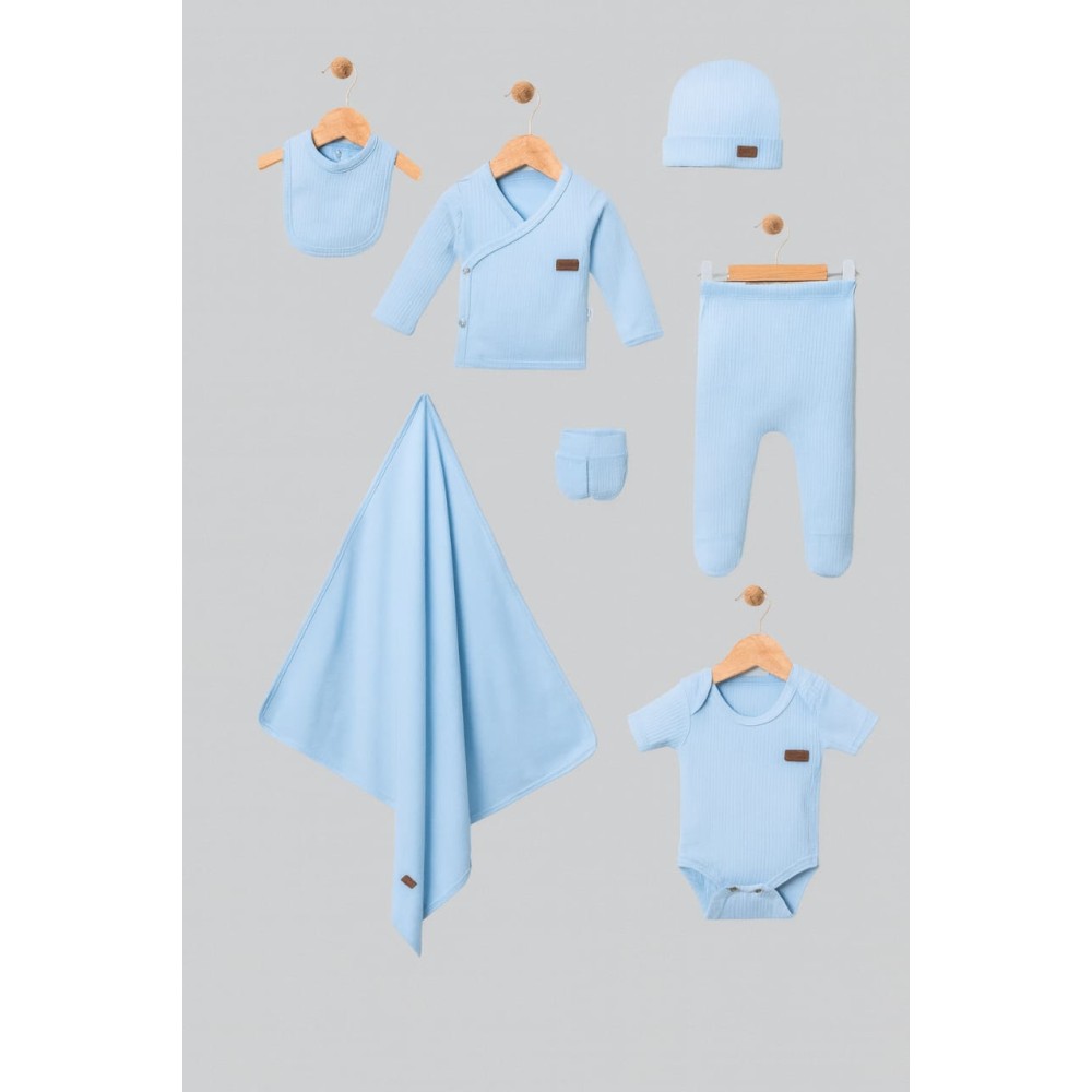 Σετ Νεογέννητο 7Τμχ Για Αγόρι Εκρού 0-3 Μηνών Μπλε