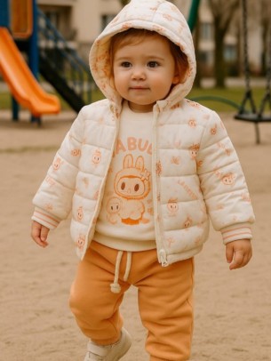 Βρεφικό Σετ Φόρμα με Φλις Για Κορίτσι 9-24 Μηνών Σομόν