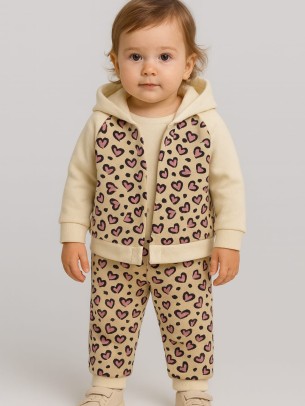 Βρεφικό Σετ Φόρμα με Φλις 3Τμχ Για Κορίτσι 6-24 Μηνών Μπεζ- Ροζ