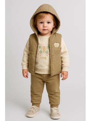 Βρεφικό Σετ 3Τμχ Για Κορίτσι 9-24 Μηνών Χακί