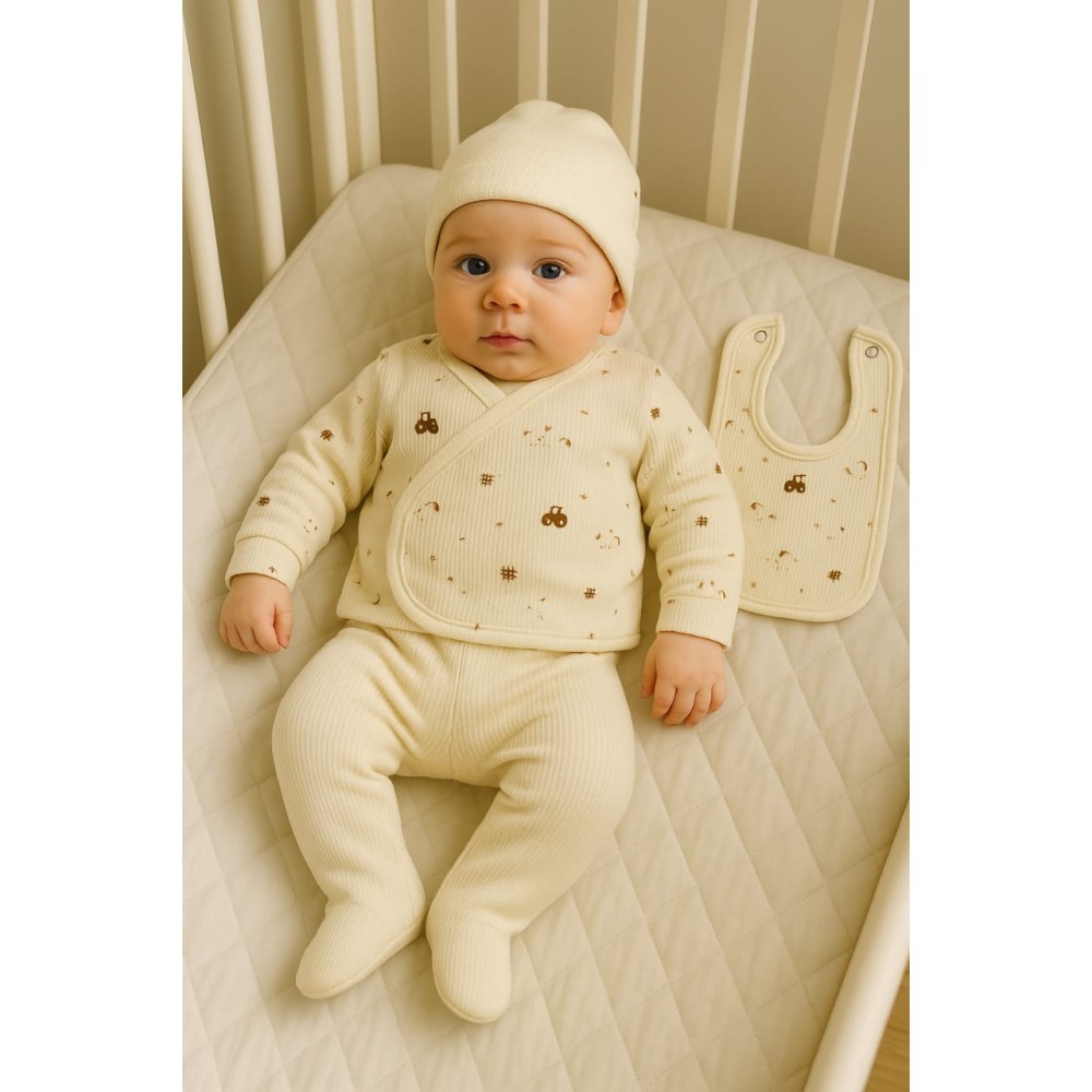 Σετ Νεογέννητο 5Τμχ Για Αγόρι  0-3 Μηνών Εκρού