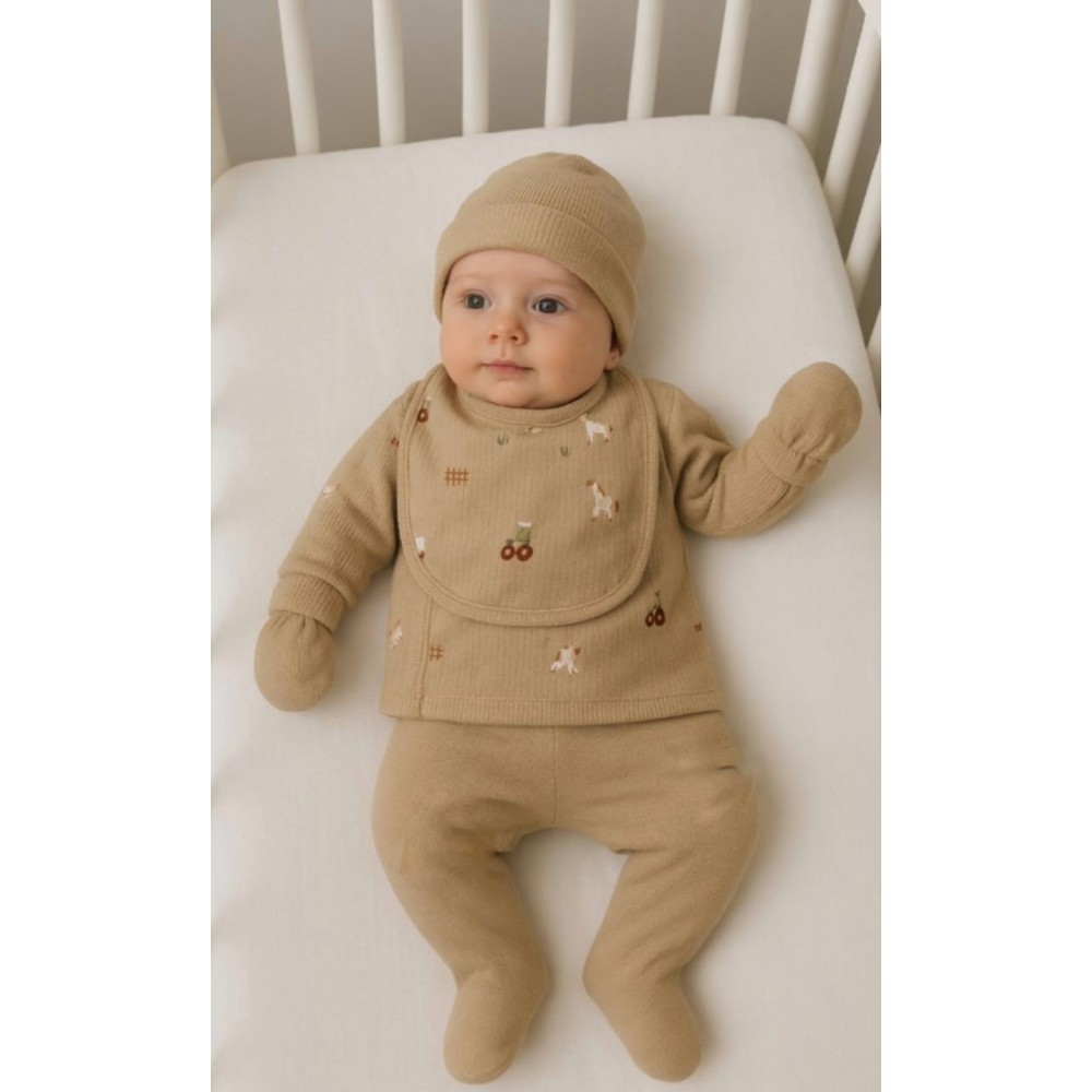 Σετ Νεογέννητο 5Τμχ Για Αγόρι  0-3 Μηνών Σκούρο Μπεζ