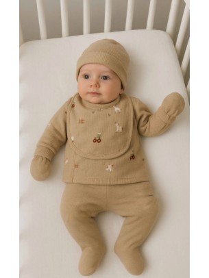 Σετ Νεογέννητο 5Τμχ Για Αγόρι  0-3 Μηνών Σκούρο Μπεζ